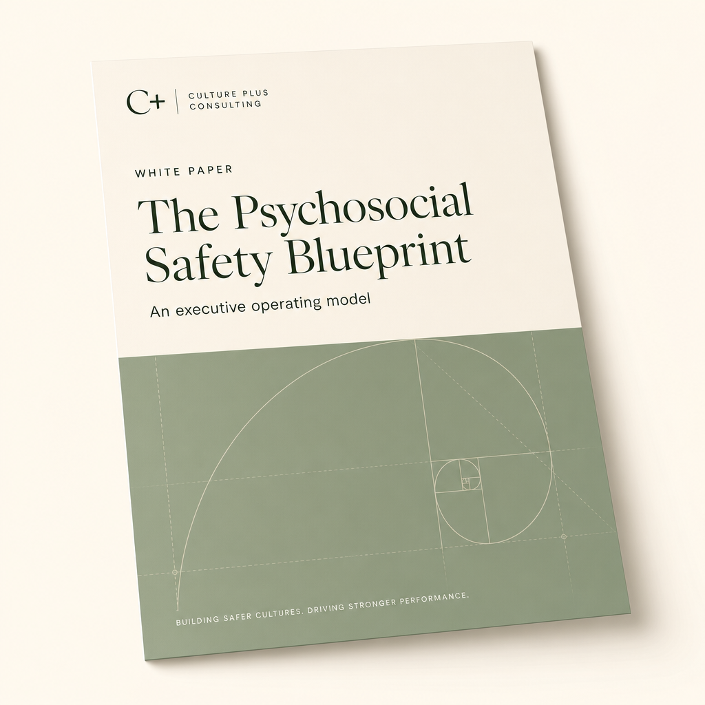 The Psychosocial Safety Blueprint white paper cover — executive guide to psychosocial hazard and risk management in Australia